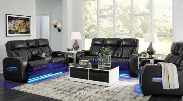 Power Leather Sofa, Loveseat & Recliner in Black "Boyington"  (2 Colors)