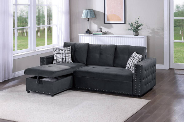 2pc Sectional W/ Pop Up Bed in Black or Grey (2 Colors)