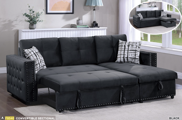 2pc Sectional W/ Pop Up Bed in Black or Grey (2 Colors)