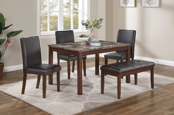 5pc Faux Marble Dining Set in Brown