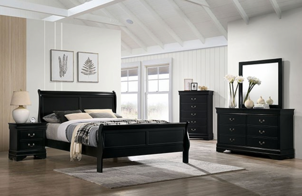 4pc Bedroom Set In Black Finish Wood W/ Sleigh Bed Frame  (Twin, Full, Queen) 4pc Bedroom Set In Black Finish Wood W/ Sleigh Bed Frame  (Twin, Full, Queen)