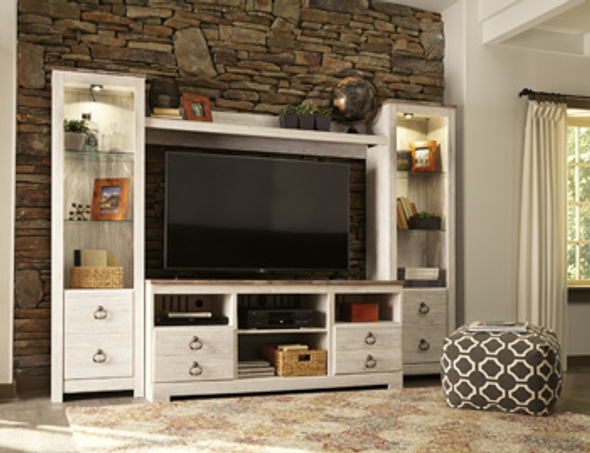 TV Stand w/Fireplace Option in Whitewash "Willowton"