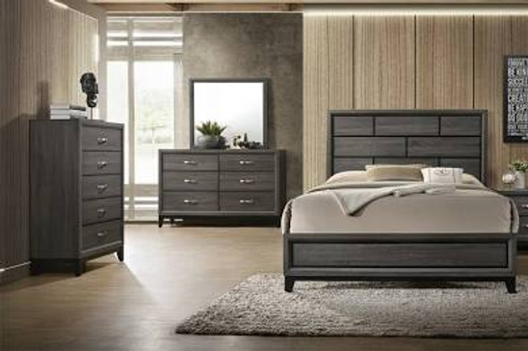 4pc Bedroom Set In Grey Finish Wood  (Queen, EK)