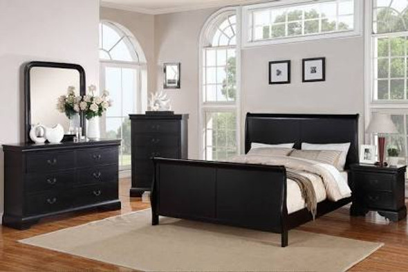 5pc Bedroom Set In Black Finish Wood W/ Sleight Bed Frame  (Queen, EK, CK)