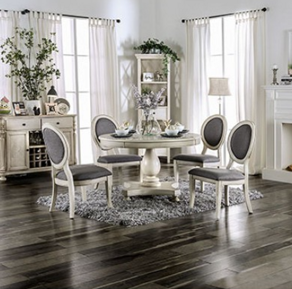 5pc Contemporary Round Dining Set "Kathryn" Antique White