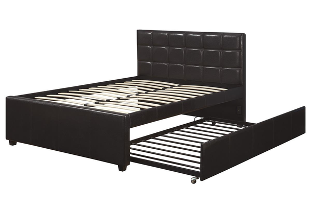 Twin bed w/ Tufting + Trundle in Espresso Leather