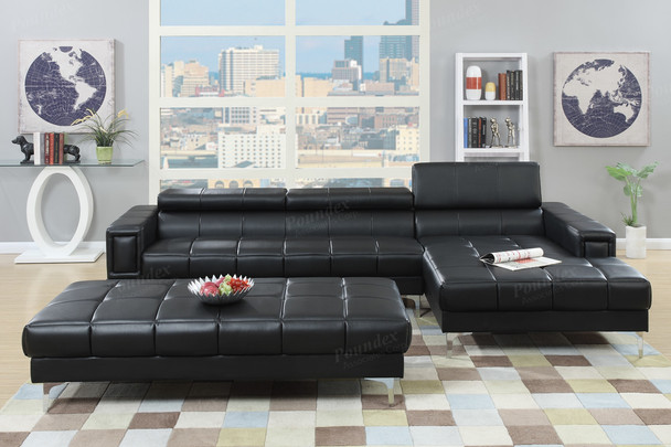 2pc Sectional w/ Cube Tufted Patterned Bonded Leather