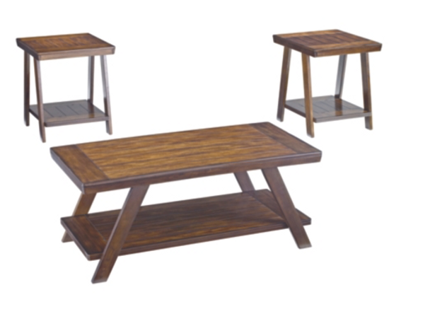 3pc Traditional Coffee Table Set in Burnished Brown "Bradley"