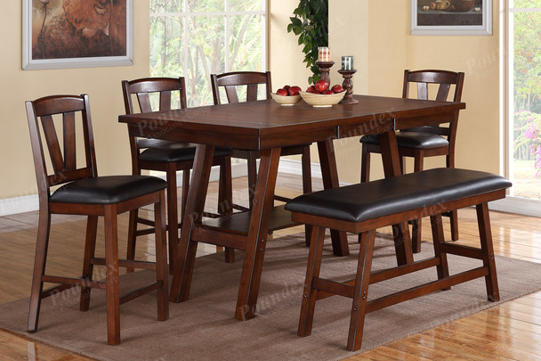 Dark Walnut Counter Height Bench in Solid Wood Birch Veneers