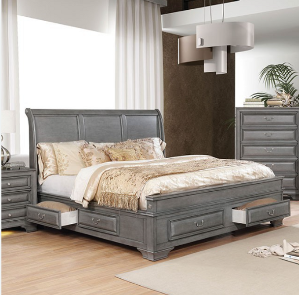 6pc Transitional Storage Bedroom Set in Gray "Brandt"