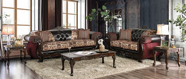 Traditional Sofa in Burgundy/Dark Brown "Quirino"