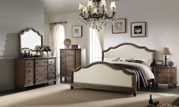 5pc Transitional Bedroom Set in Beige and Weathered Oak "Baudouin"