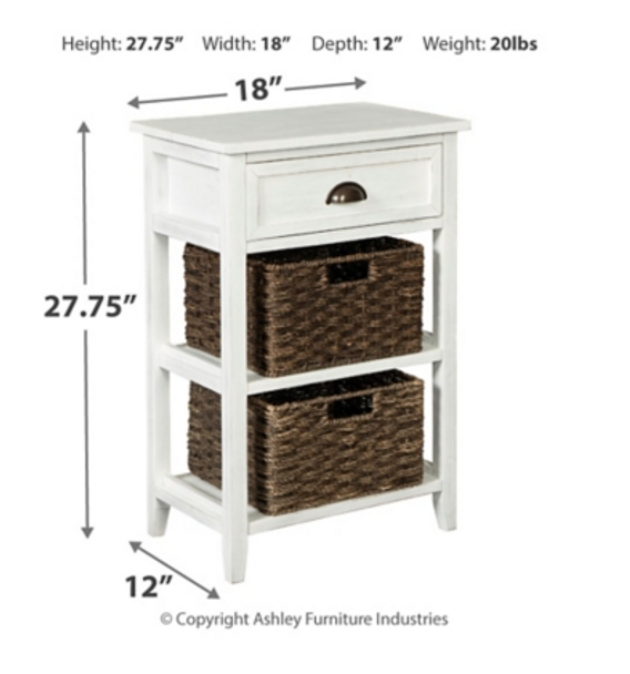 Casual Accent Table in White w/ 2 Removable Woven Baskets "Oslember"