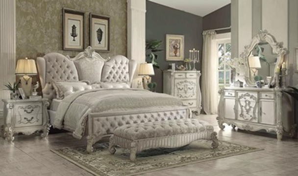 4pc Vintage Velvet Bedroom Set in Ivory & Bone  "Versailles"