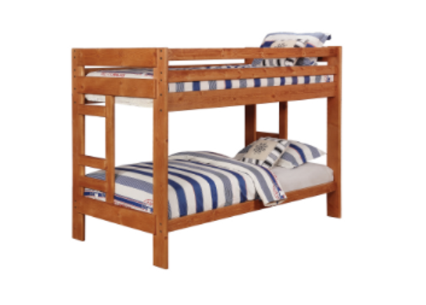 Wooden Twin/Twin Bunk Bed in Amber Wash "Wrangler Hill"