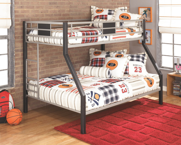Contemporary Twin/Full Bunk Bed w/Ladder in Black/Gray "Dinsmore"