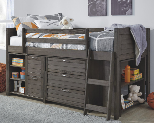 Twin Loft Bed Frame/ 3/CN Under Bed Storage in Gray "Caitbrook"