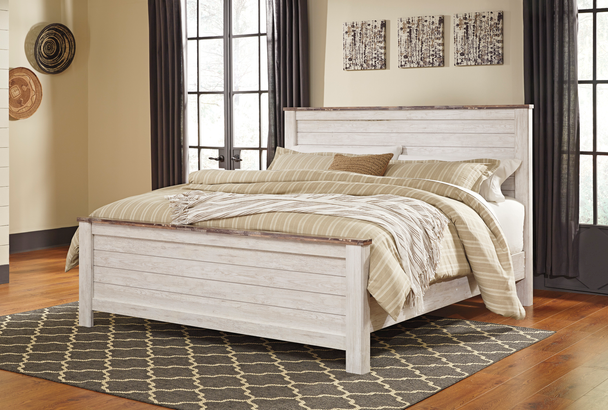 California King Bed Frame in Whitewash  "Willowton"