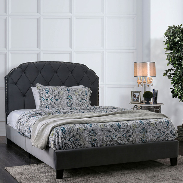 Queen Upholstered Bed Frame in Grey