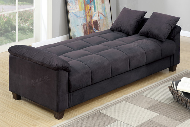 Adjustable Sofa Bed Futon w/Flip-Up Compartment in Ebony Microfiber