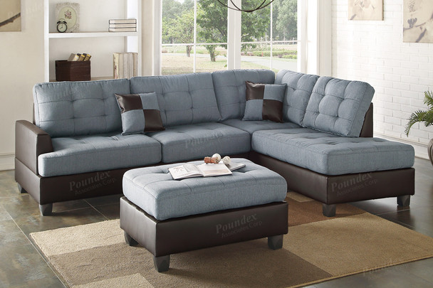 2pc Sectional With Ottoman in Grey Polyfiber