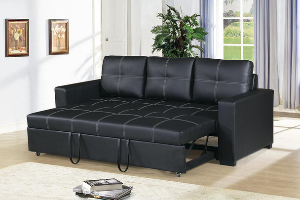 Convertible Sofa in Black Leather (Pull Out Bed)