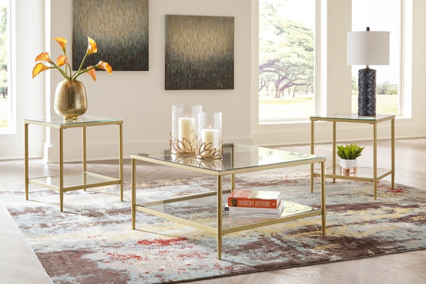 3pc Coffee Table Set in Gold Finish "Zerika"