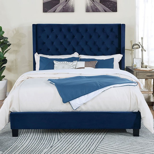 Button Tufted Queen Bed Frame in Navy "Ryleigh"