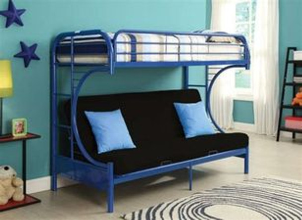 Blue Metal Bunk Bed with Futon