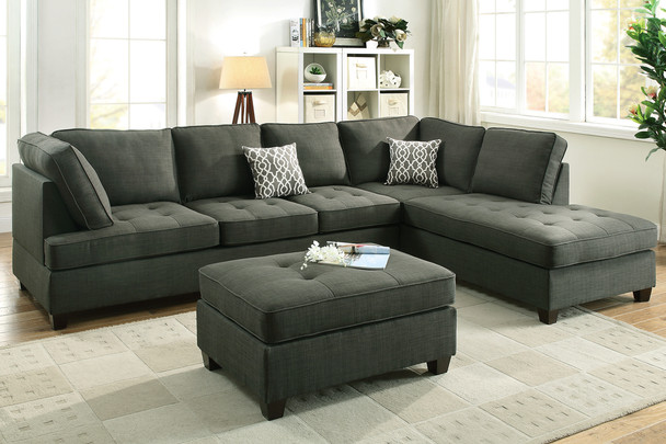 2pc Sectional in Ash Black Dorris Fabric