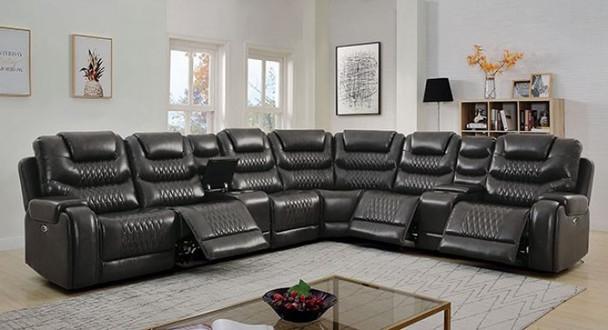 7pc Power Reclining Sectional in Grey Leatherette "MARIAH'