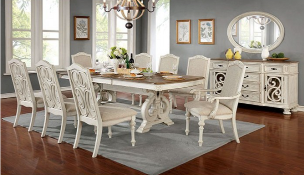 9pc Dining Set in Antique White "ARCADIA"