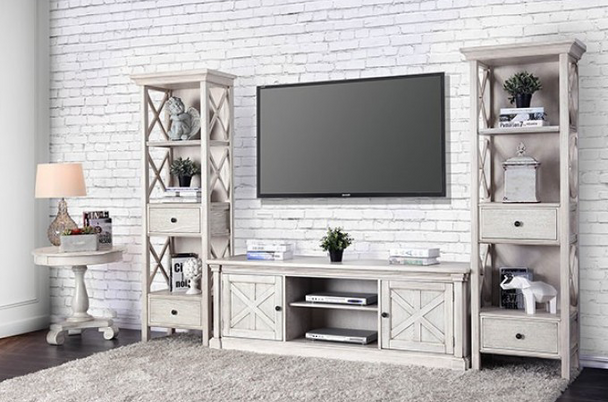 3pc Entertainment Center in Antique White "GEORGIA"