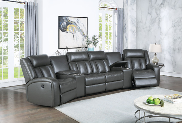 5pc Home Theater Sectional in Grey Leather