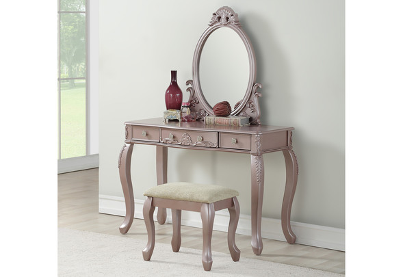Oval Shape Mirror Vanity Table W. Stool Set (4 colors)