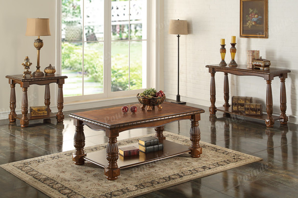Baroque Inspired End Table in Medium Oak Finish