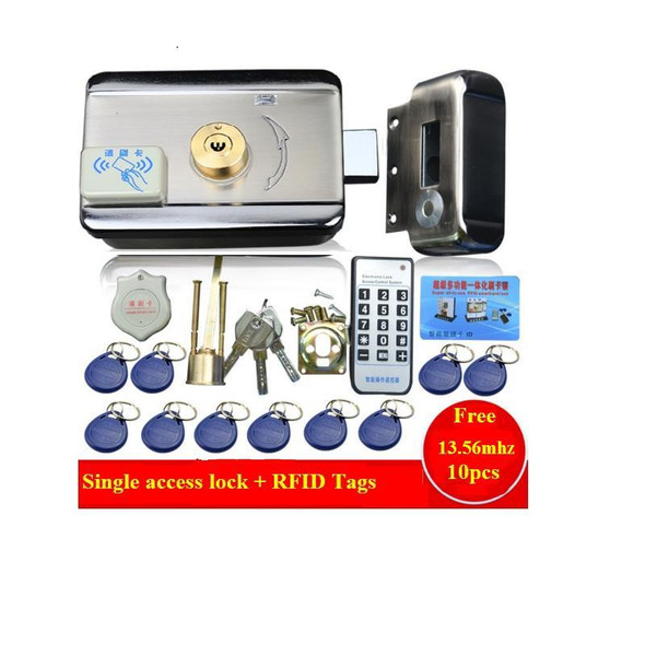 10pc tags Door & gate lock Access Control system Electronic integrated RFID Door Rim lock w/ 1000 users RFID reader for intercom