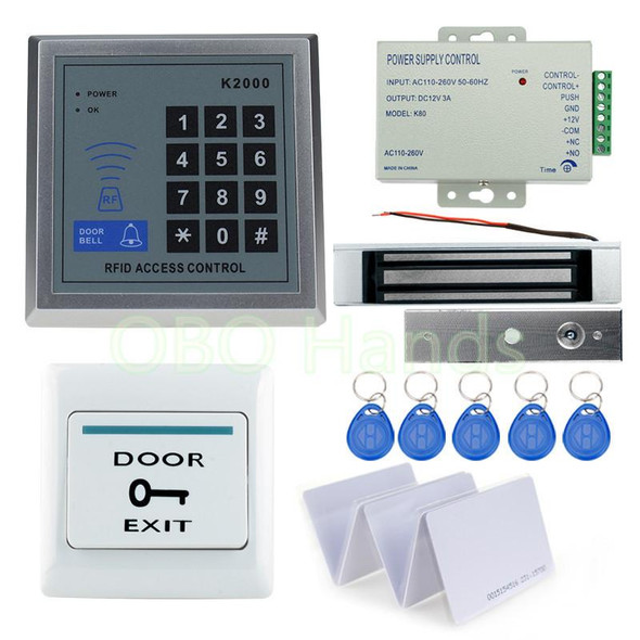 A Complete set of RFID Door Access Control System Kit Set With Lock RFID keypad+power+magnetic lock+door exit+keys free shipping