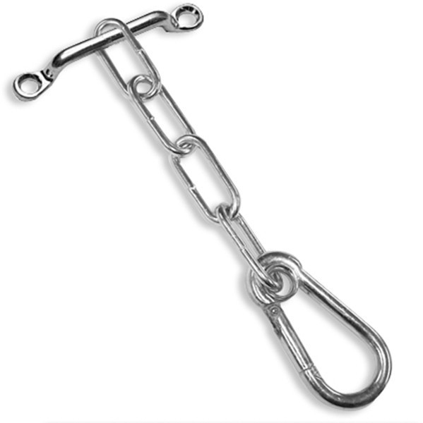 Chain and snap hold back assembly, steel construction, zinc plated