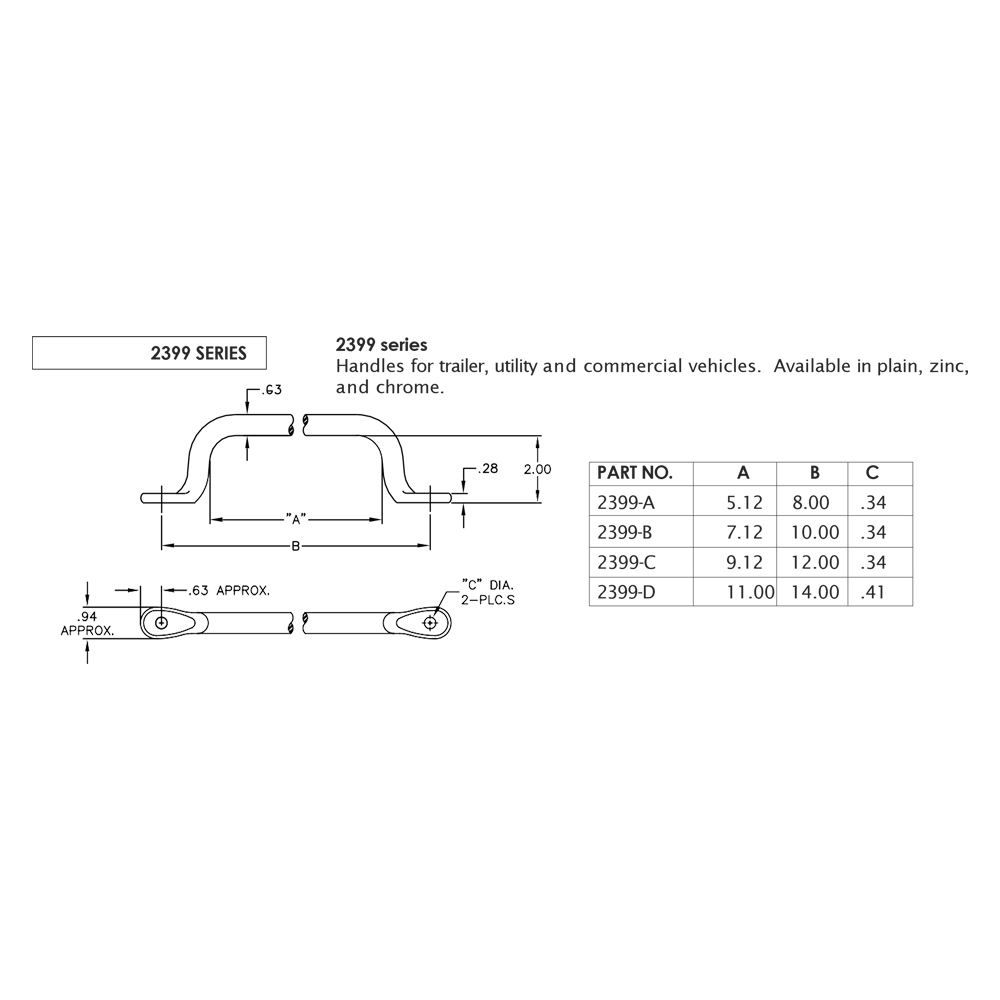 Handle, grab, zinc plated - Grab Handles