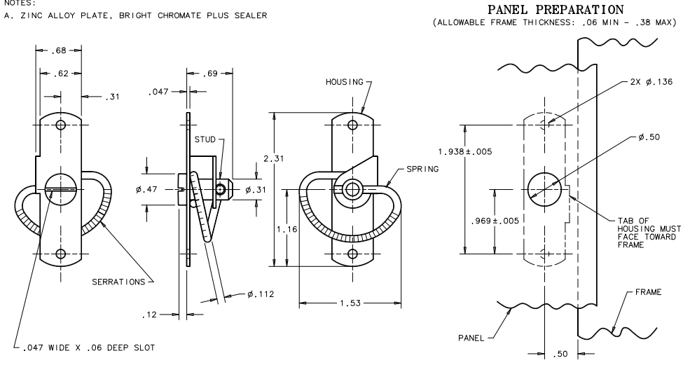 Southco: 57-10-111-10 Compression Latch, Self-Adjusting, Slotted