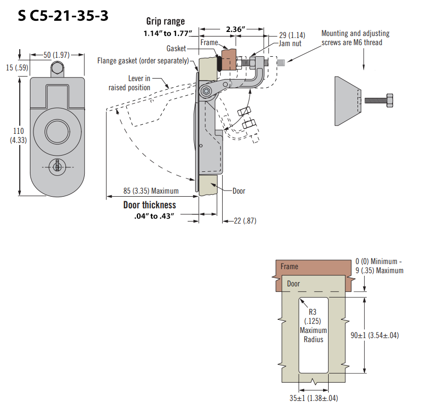 Southco: C5-21-35-3 Compression Latch, Key Locking, 1-11Mm (.04