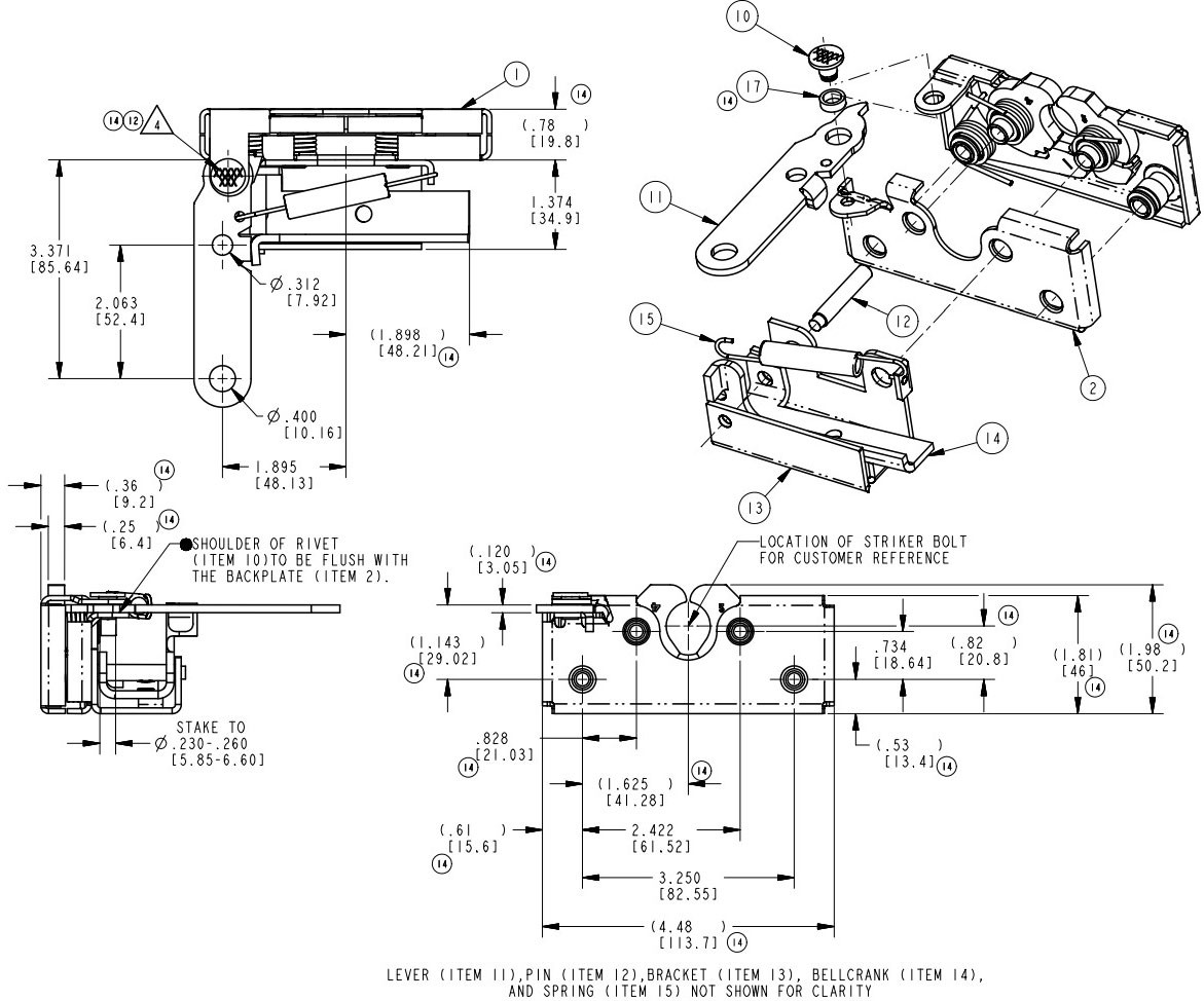 TriMark - Two rotor latch with bellcrank linkage, left hand, 1/4