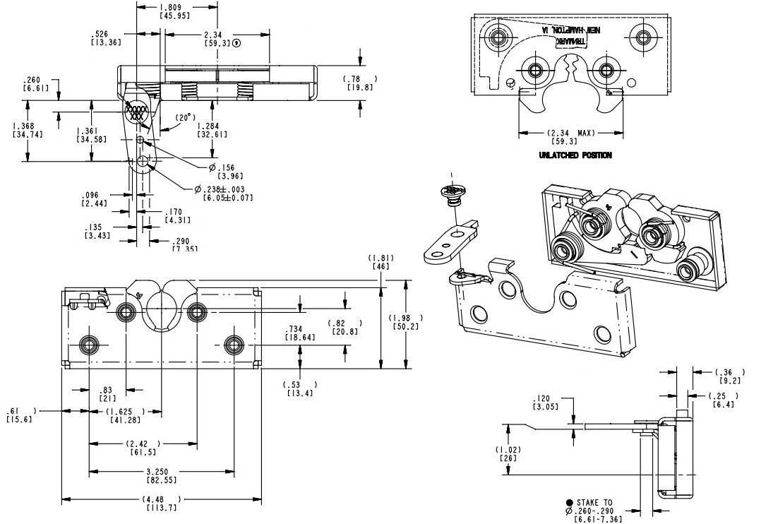 trlarch 2個 TriMark - Two rotor latch, left hand, 1/4-20, conventional