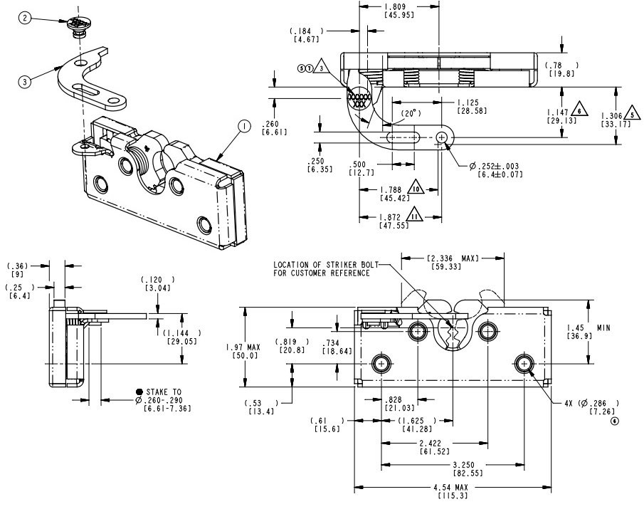 TriMark - Two rotor latch, left hand, conventional l shaped, non
