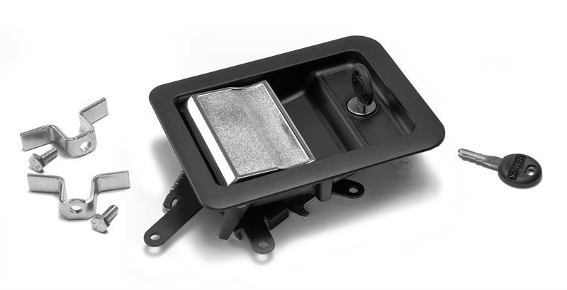 TriMark - Paddle handle, 4 way, black pan, chrome handle, left