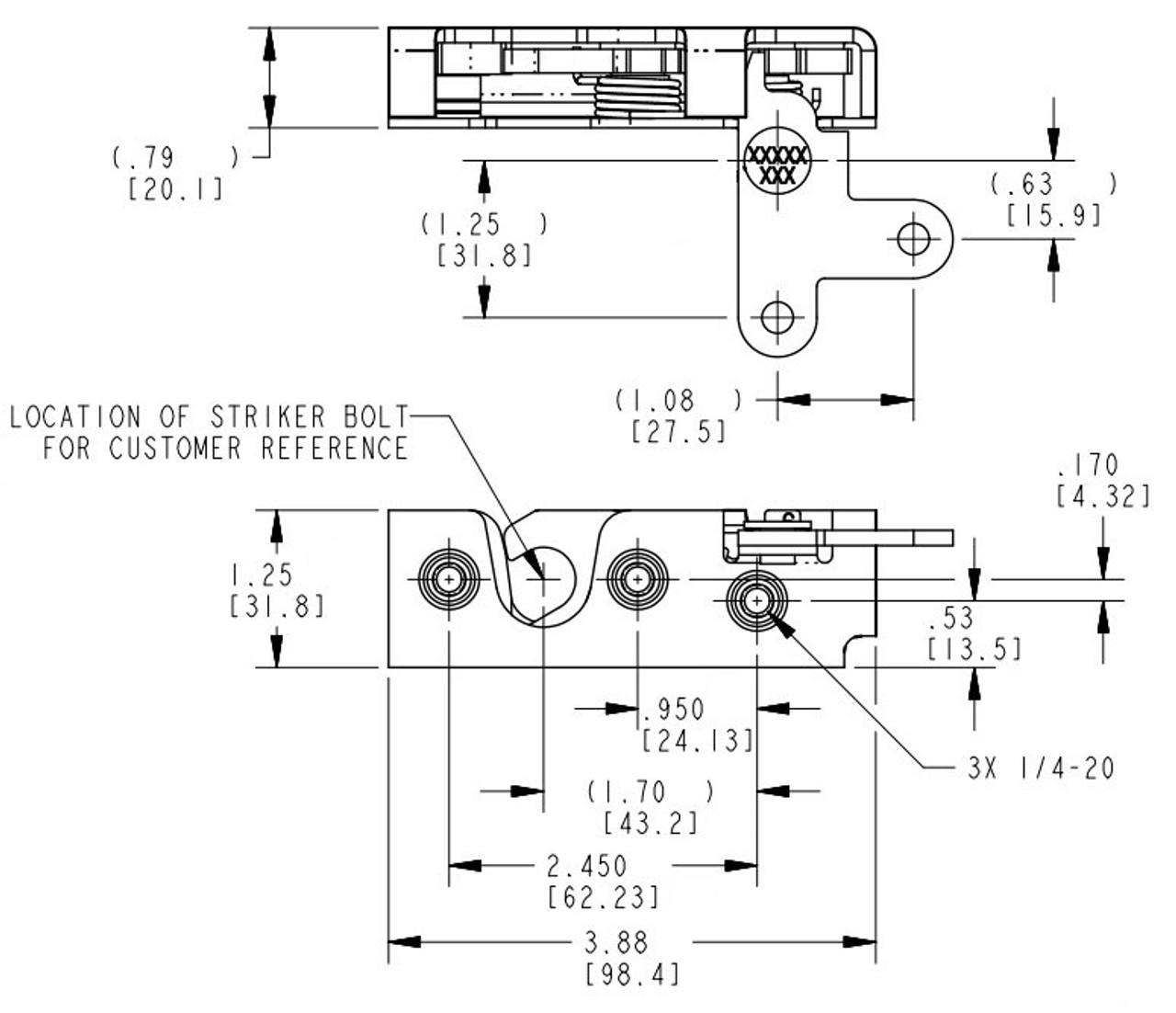 rima　0226 TriMark - Slimline rotary latch, right hand, 1/4-20 unc