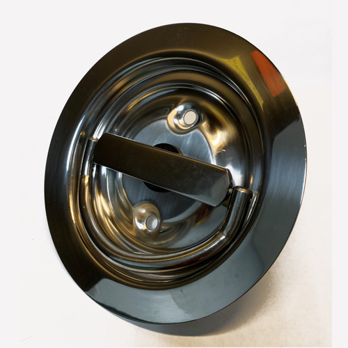 Hansen International Flush, Single Point D-Ring Latch, 6-1/8 In. Dia., Non Key-Locking, With 5/16 In. X 1-1/2 In. Square Shank, Mounting Holes In Pan Under Crossbar Rather Than Flange, Ss ALH 79L SS HP |Austin Hardware