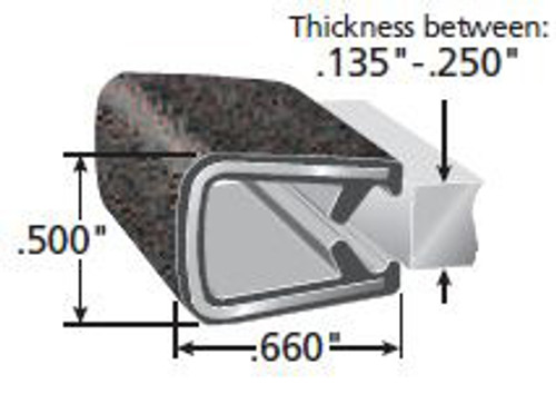 Edge Trim, For .135-.250 In. Edge Thickness, Black Pebble, Aluminum Clips, Sold by the foot.