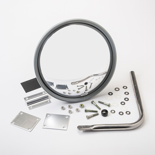 10 in. wide view convex mirror and bracket, stainless steel, for rear crossview, rear panel standard mount on walk-in van bodies